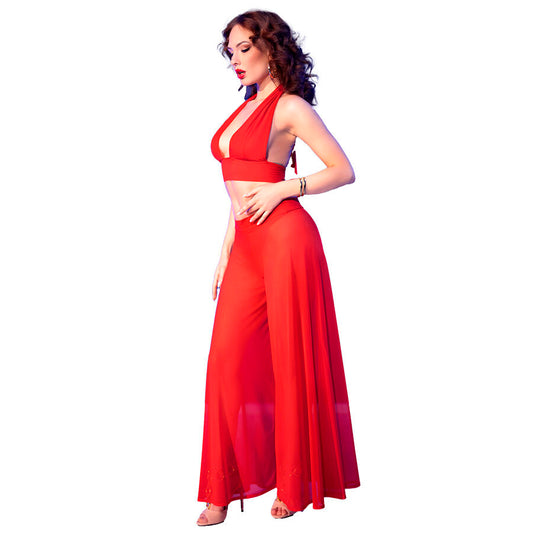 CHILIROSE - CR 4857 RED TOP AND PANTS SET SIZE S