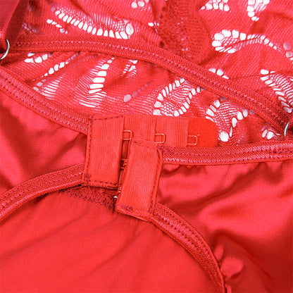 SUBBLIME - SATIN BABYDOLL WITH LACE RED L/XL