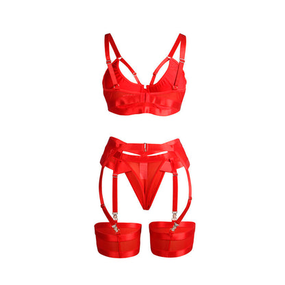 SUBBLIME - 955250 RED BONDAGE BRA WITH GARTER SET S/M