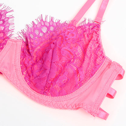 SUBBLIME - 955366 BRA SET WITH LACE AND GARTER LINES PINK AND PURPLE L/XL