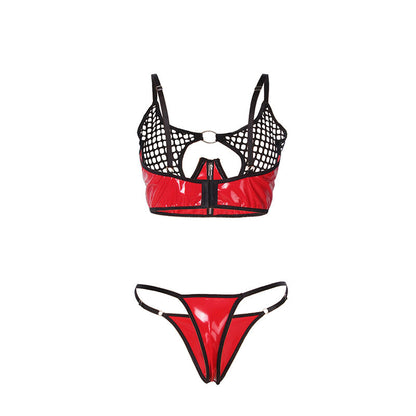 SUBBLIME - 955533 RED PATENT LEATHER MESH ZIPPER BRA SET S/M