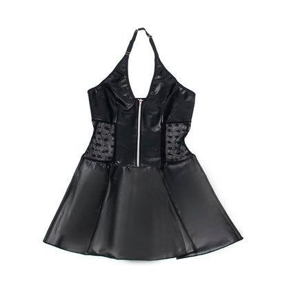 SUBBLIME - 957704 LACE ZIPPER LEATHER DRESS BLACK S/M