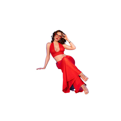 CHILIROSE - CR 4857 RED TOP AND PANTS SET SIZE L
